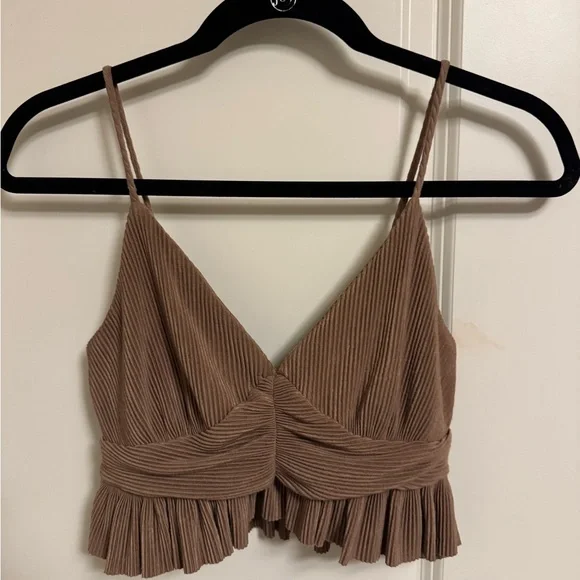 Urban Outfitters Taupe Ribbed Pleated Crop Cami - Picture 1 of 4
